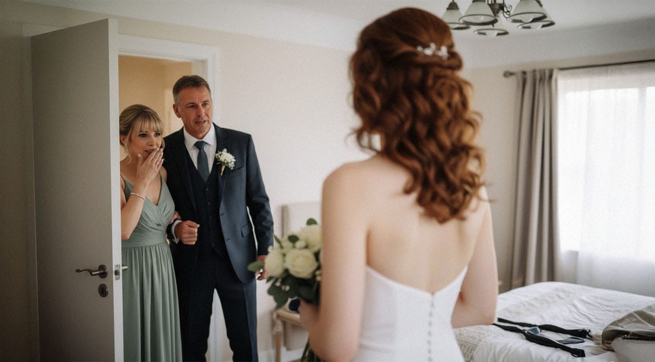 Der Bräutigam betrachtet sich im Spiegel, während er sich für seine Hochzeit in Kassel vorbereitet.