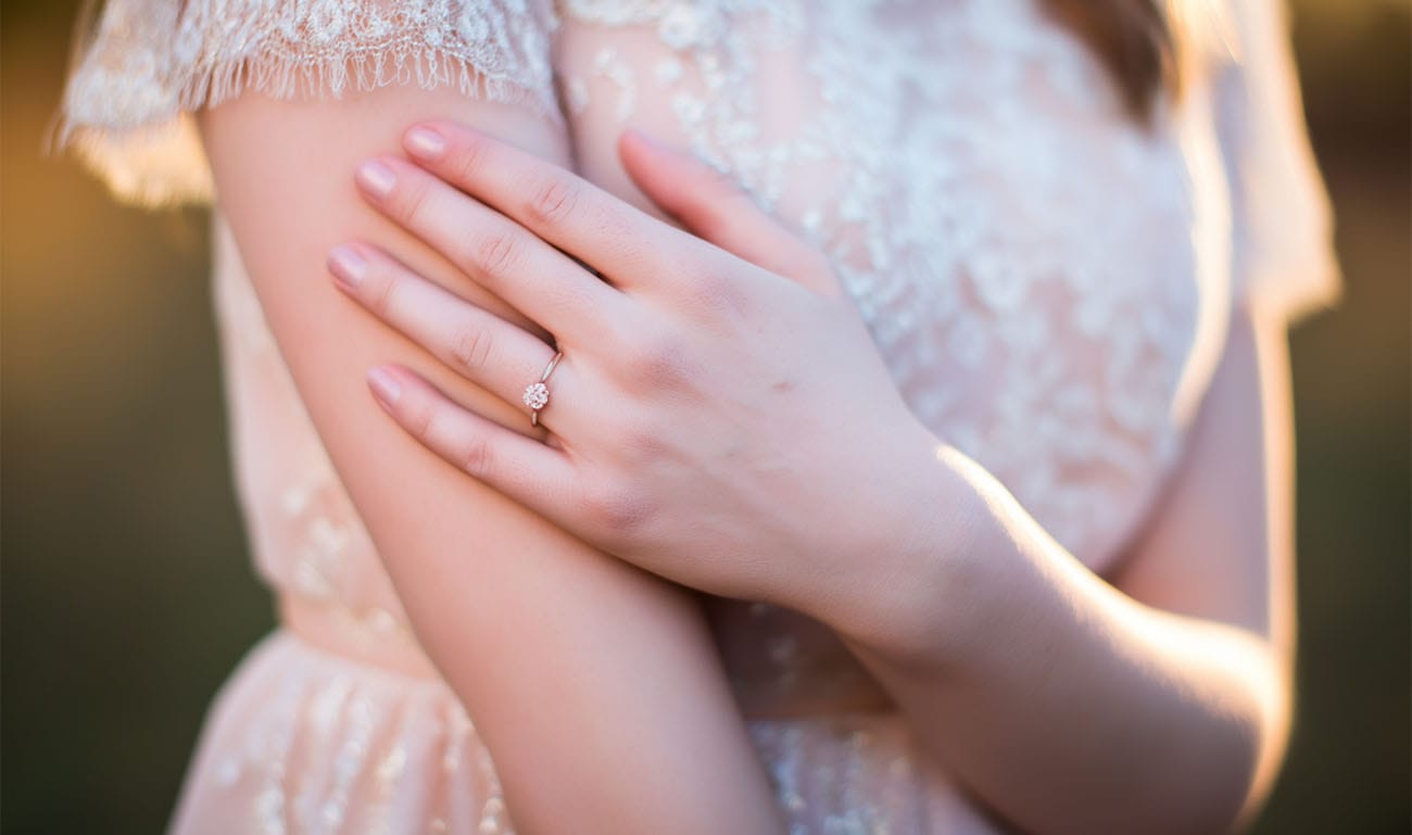 Detailaufnahme Verlobungsring am Finger der Braut – elegante Hochzeitsfotos Kassel