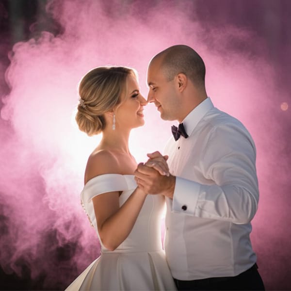 Ein Brautpaar in einem intimen Moment, fotografiert im Gegenlicht vor einem hellen Fenster in Kassel.