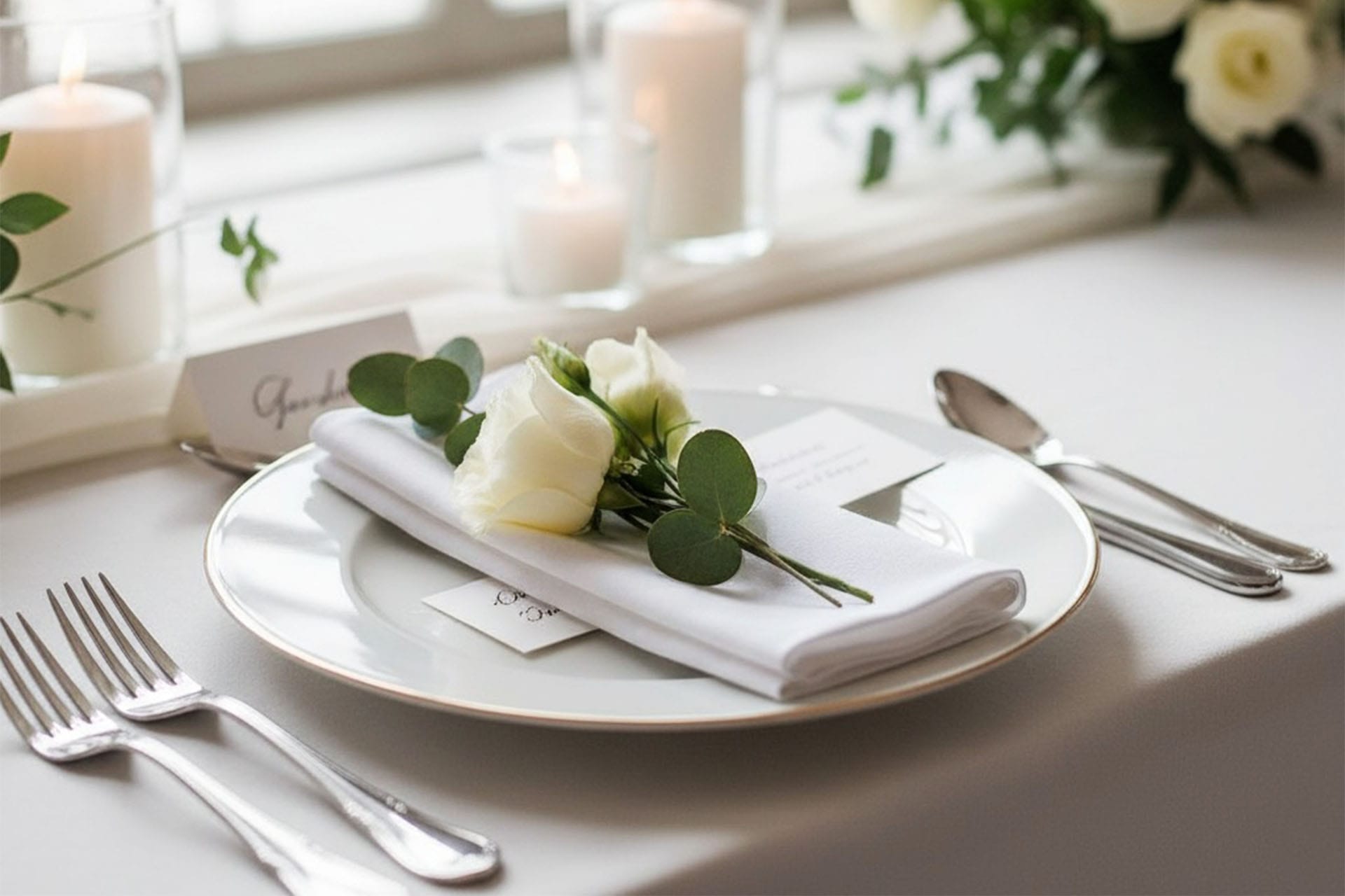 Eine Nahaufnahme eines eleganten Brautstrausses mit weißen Rosen, fotografiert in Kassel.