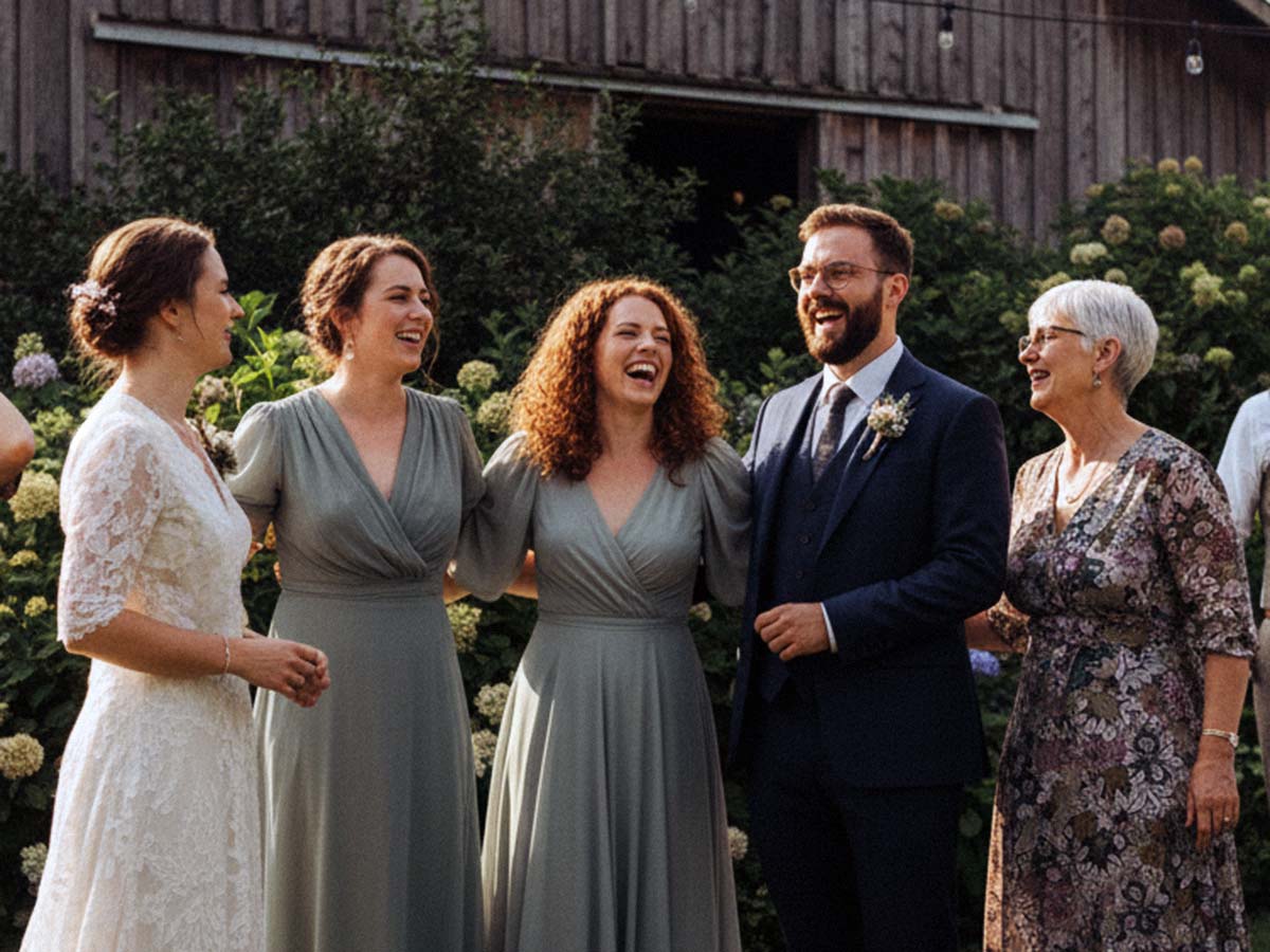 Die Hochzeitsgäste sitzen in Reihen und verfolgen gespannt die Trauungszeremonie in Kassel.