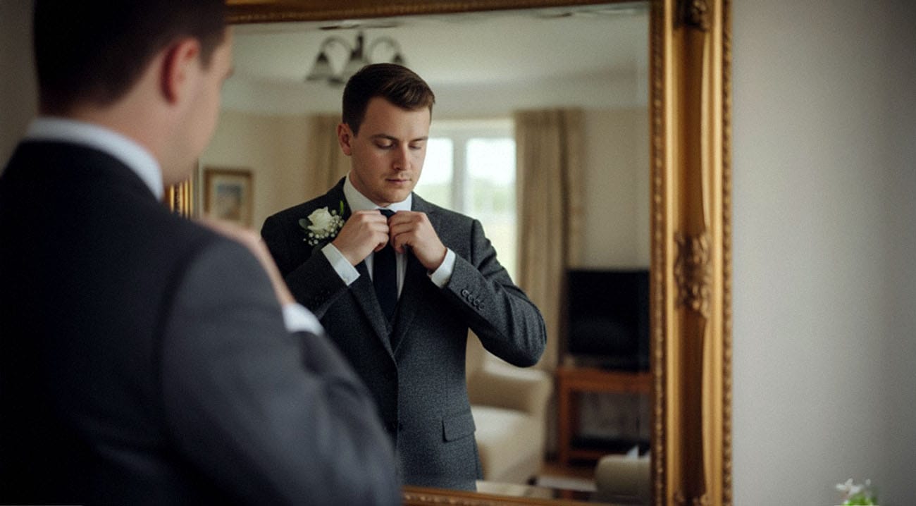 Der Trauzeuge hilft dem Bräutigam bei den Vorbereitungen für die bevorstehende Hochzeit in Kassel.