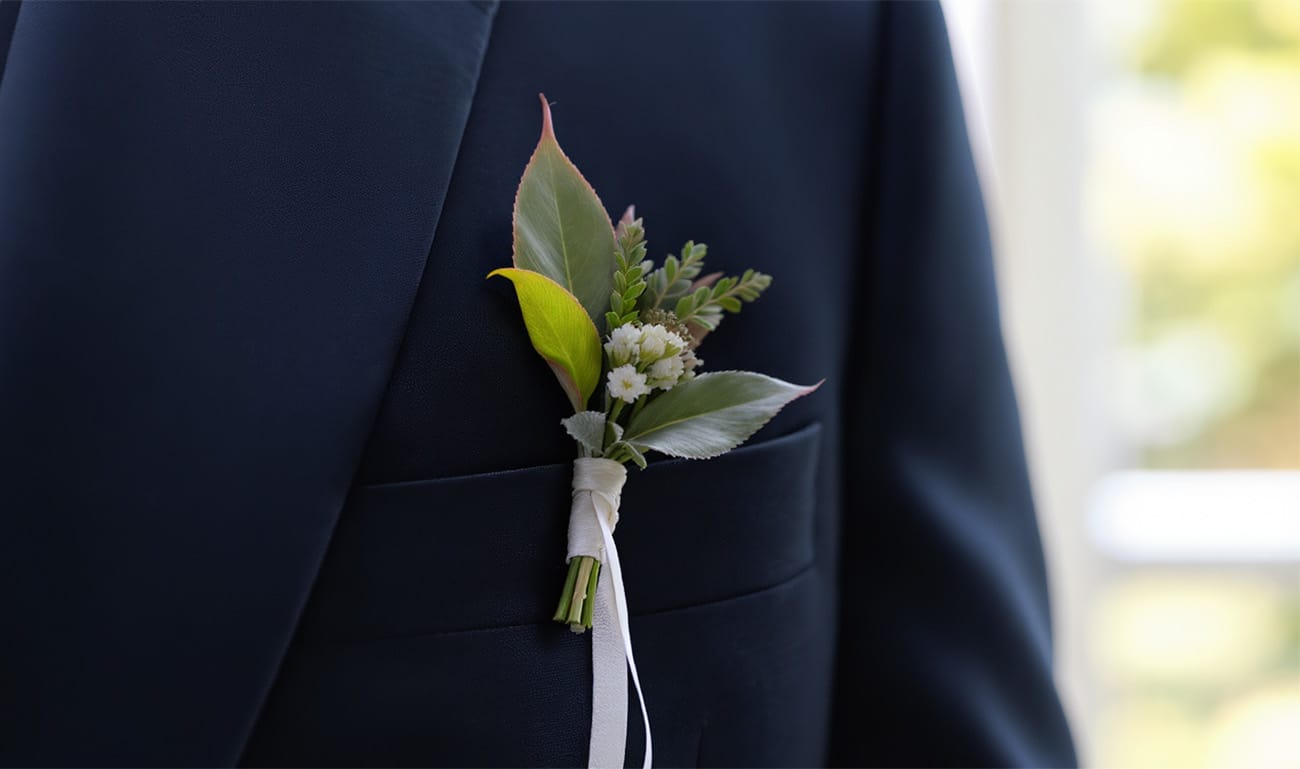 Hochzeitsanzug mit Ansteckblume – Detailaufnahme vom Hochzeitsfotograf in Kassel