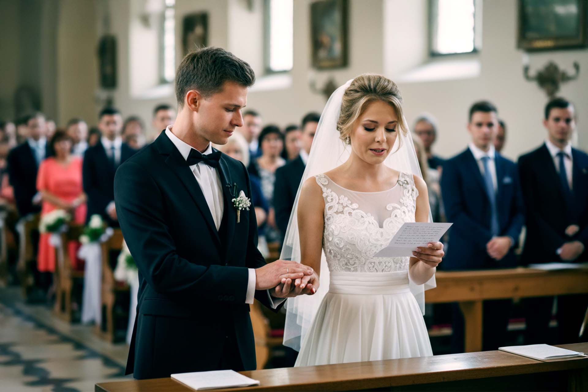 Das frisch vermählte Brautpaar umarmt sich herzlich direkt nach der Trauungszeremonie in Kassel.