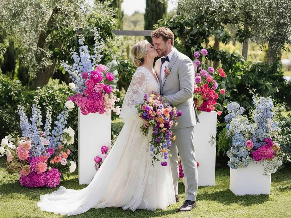 Ein liebevolles Familienporträt des Brautpaares mit ihrem Hund bei ihrer Hochzeit in Kassel.