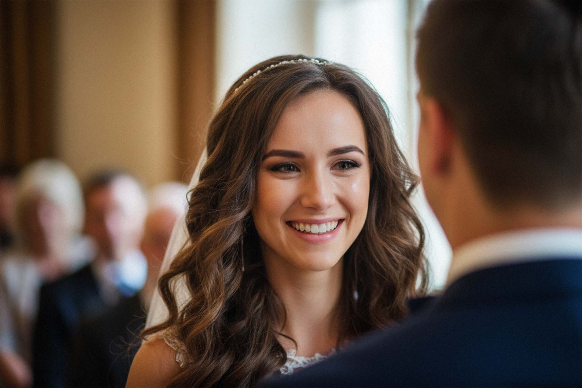 Der erste Kuss des frisch vermählten Brautpaares am Ende der Trauungszeremonie in Kassel.