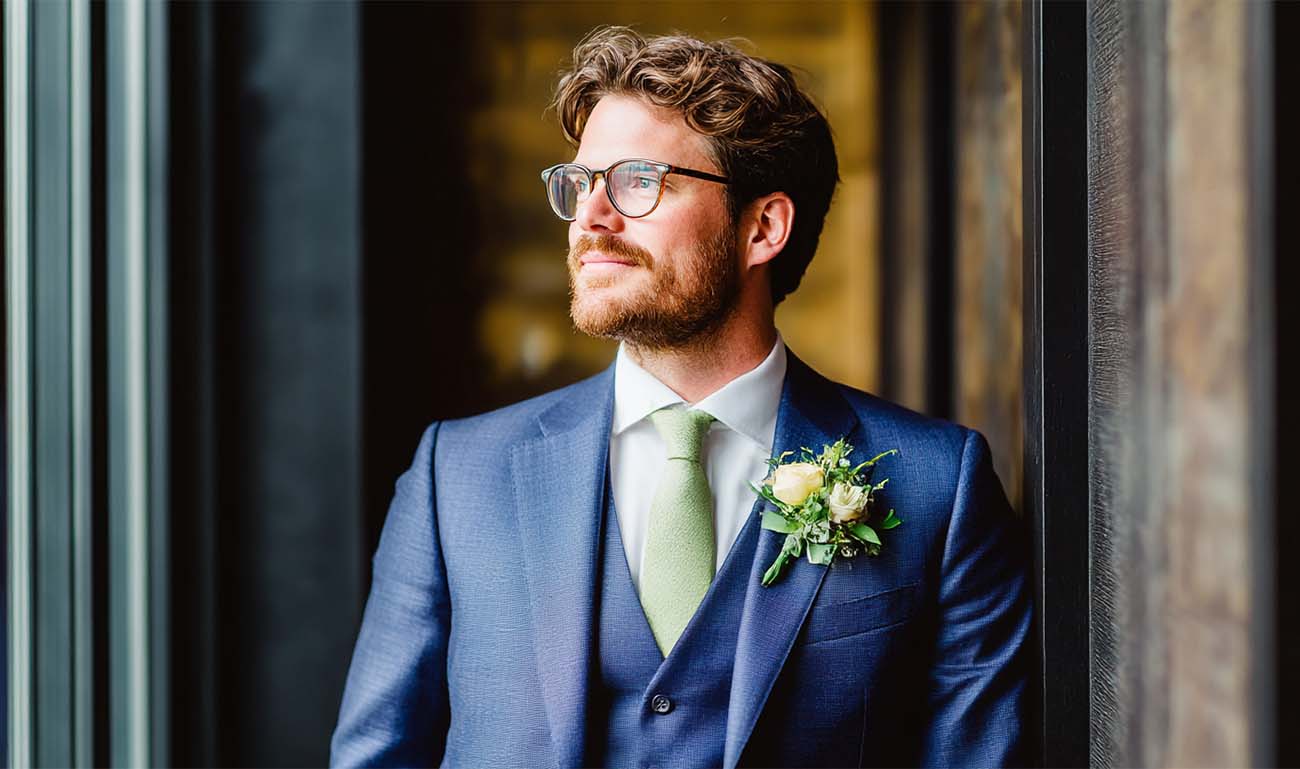 Bräutigam mit Anzug und Ansteckblume – professioneller Hochzeitsfotograf Kassel