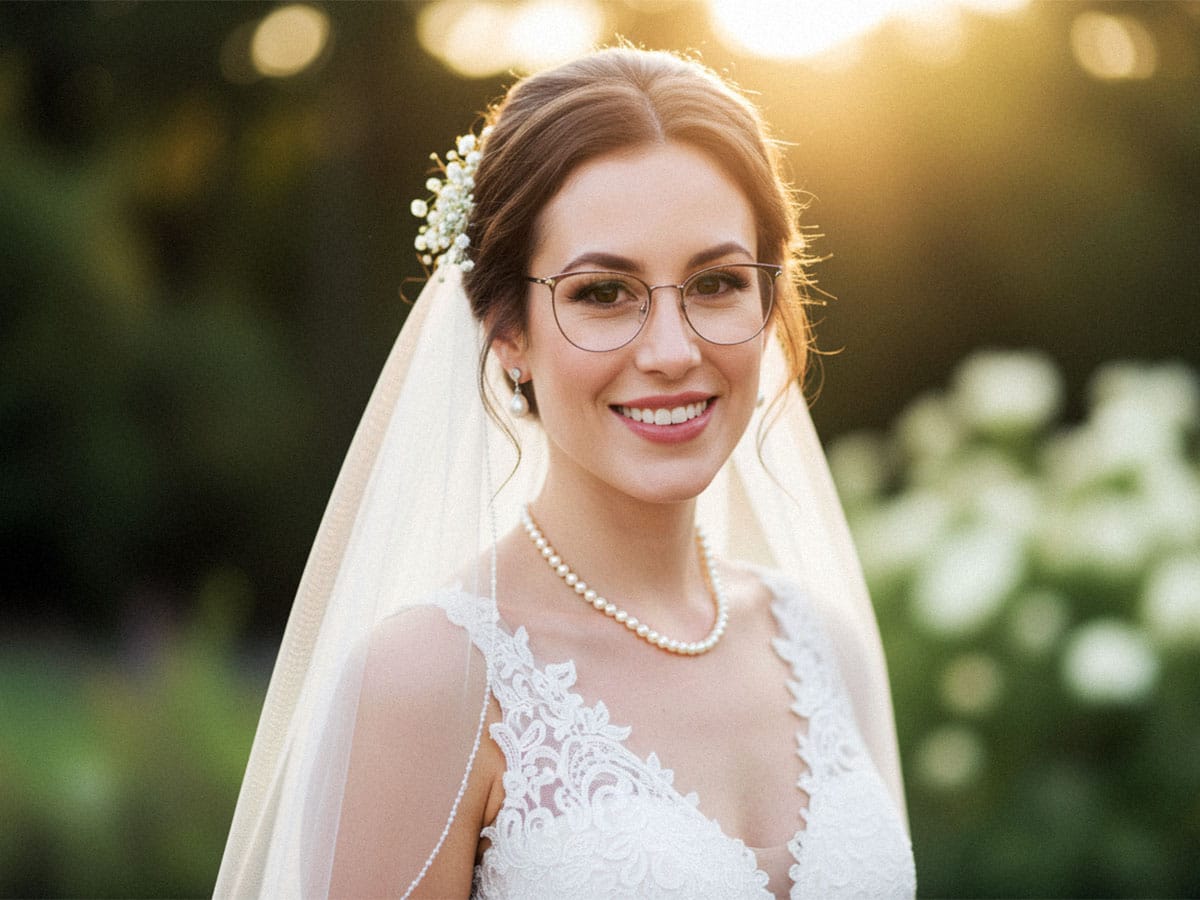Ein elegantes Profilporträt einer lächelnden Braut an ihrem Hochzeitstag in Kassel.