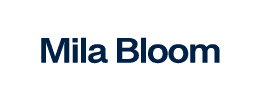 Das Logo von Mila Bloom Floristik in Blau, einem Partner für kreative Hochzeitsblumen.